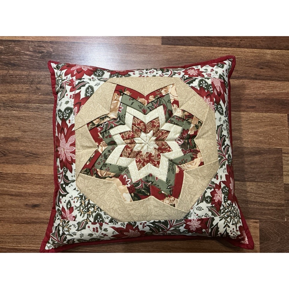 Handmade Patchwork Quilted Christmas Folded Star Throw Pillow 20in X 20in X 5in
